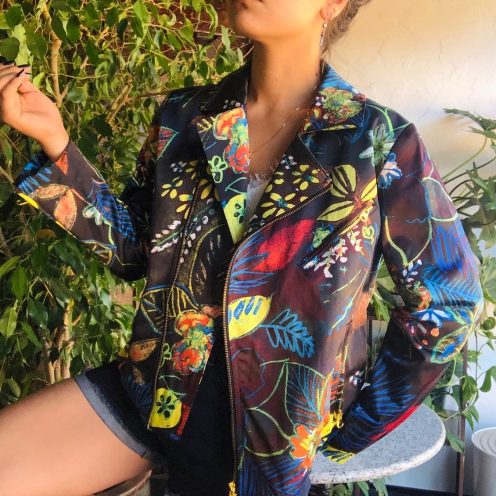 Chico’s | Abstract Floral Moto Jacket